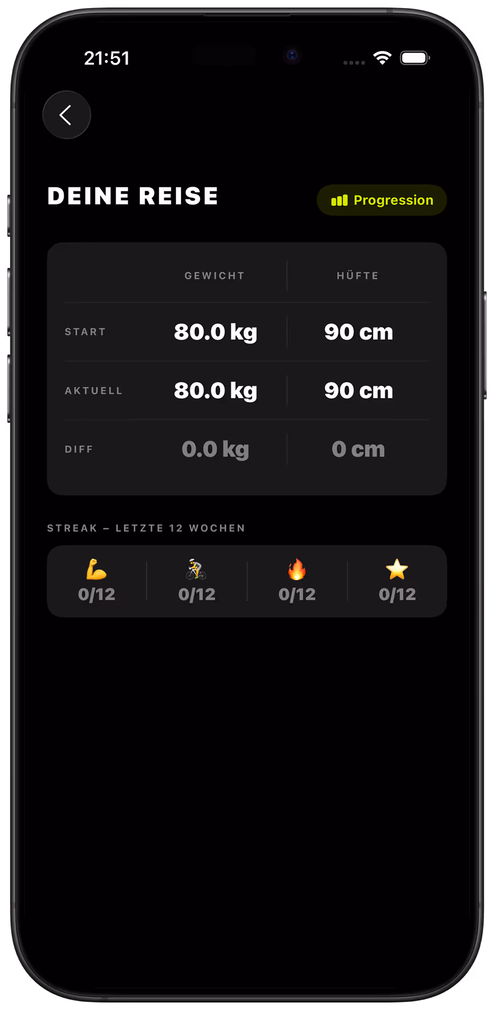 Dad Strong App – Körper-Dokumentation mit Gewicht, Maßen und Fortschrittsfotos