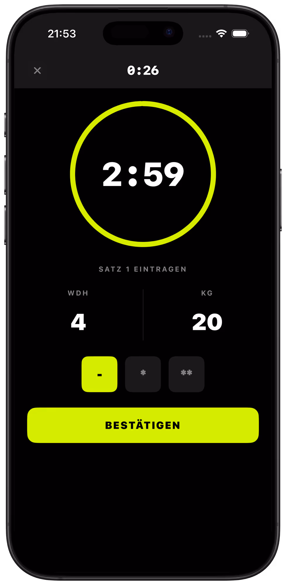 Dad Strong App – Pausentimer zwischen Arbeitssätzen im Krafttraining